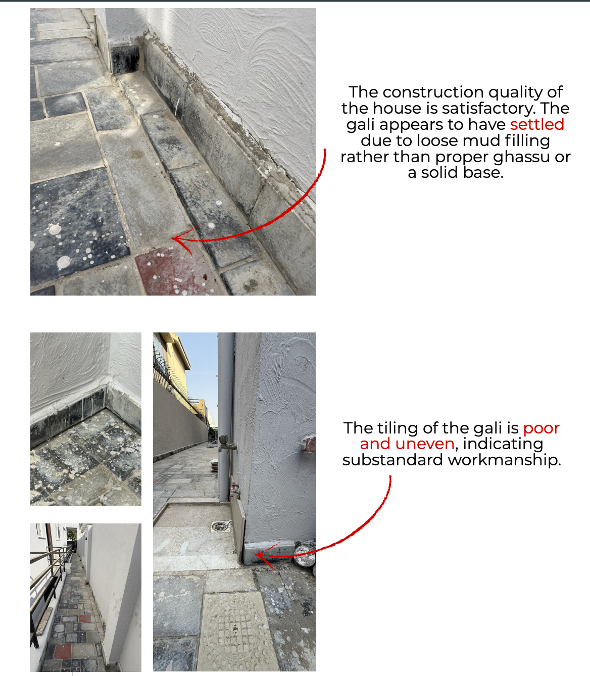 Poor tiling and settled gali